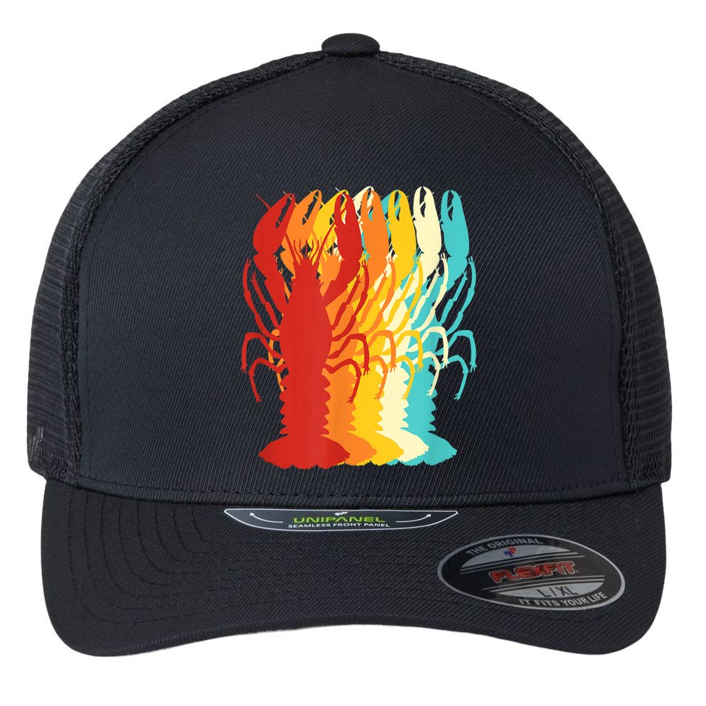 Retro Crawfish Novelty Cajun Crayfish Flexfit Unipanel Trucker Cap