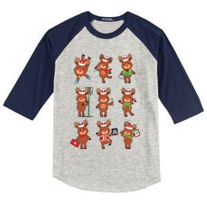 Retro Christmas Nurse Reindeers Xmas Team Group Winter Women Kids Colorblock Raglan Jersey