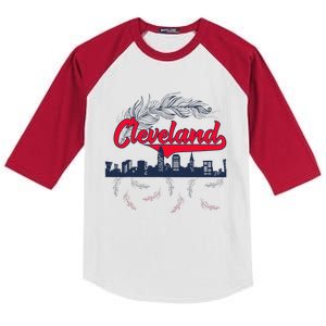 Retro Cleveland Native American Tribe Feathers Gift Kids Colorblock Raglan Jersey