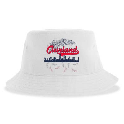 Retro Cleveland Native American Tribe Feathers Gift Sustainable Bucket Hat