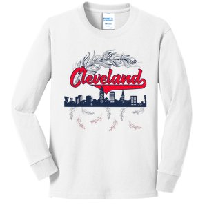 Retro Cleveland Native American Tribe Feathers Gift Kids Long Sleeve Shirt