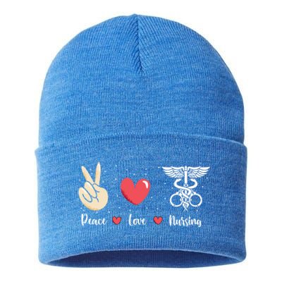 Rn Correctional Nurse Peace Love Prison Nursing Inmate Nurse Cool Gift Sustainable Knit Beanie