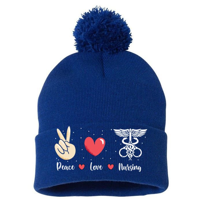 Rn Correctional Nurse Peace Love Prison Nursing Inmate Nurse Cool Gift Pom Pom 12in Knit Beanie