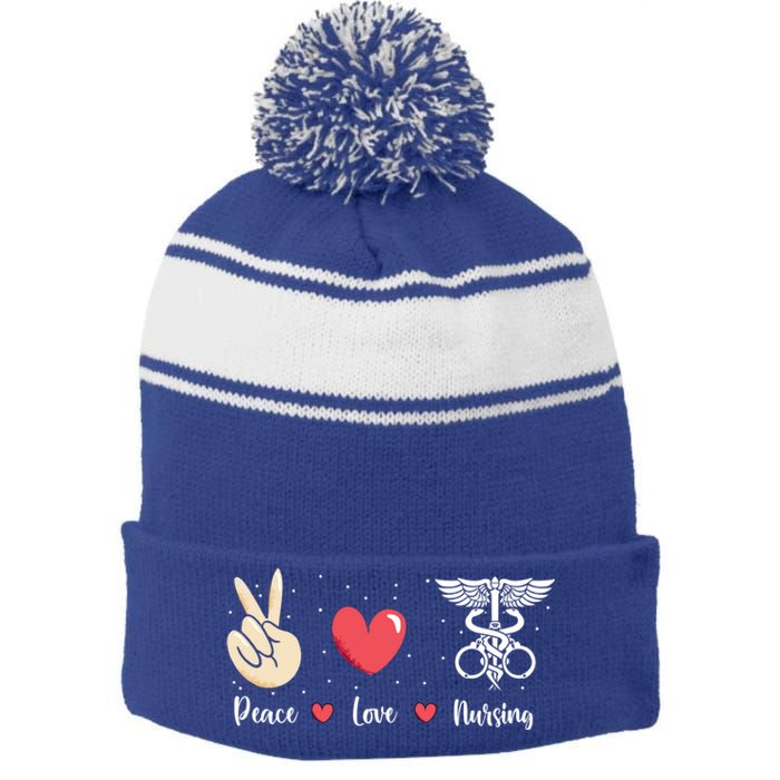 Rn Correctional Nurse Peace Love Prison Nursing Inmate Nurse Cool Gift Stripe Pom Pom Beanie