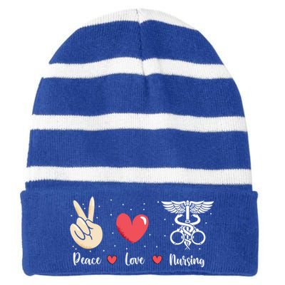 Rn Correctional Nurse Peace Love Prison Nursing Inmate Nurse Cool Gift Striped Beanie with Solid Band