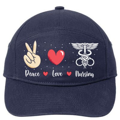 Rn Correctional Nurse Peace Love Prison Nursing Inmate Nurse Cool Gift 7-Panel Snapback Hat