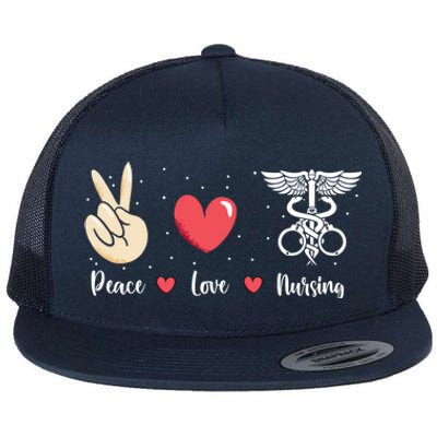 Rn Correctional Nurse Peace Love Prison Nursing Inmate Nurse Cool Gift Flat Bill Trucker Hat