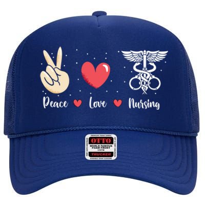 Rn Correctional Nurse Peace Love Prison Nursing Inmate Nurse Cool Gift High Crown Mesh Back Trucker Hat