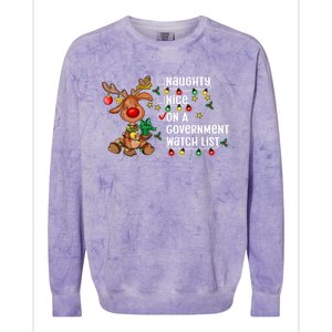 Reindeer Christmas Nice Naughty On A Governt Watch List Great Gift Colorblast Crewneck Sweatshirt