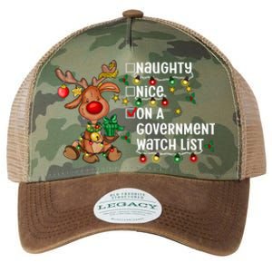 Reindeer Christmas Nice Naughty On A Governt Watch List Great Gift Legacy Tie Dye Trucker Hat