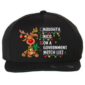 Reindeer Christmas Nice Naughty On A Governt Watch List Great Gift Wool Snapback Cap