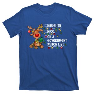 Reindeer Christmas Nice Naughty On A Governt Watch List Great Gift T-Shirt