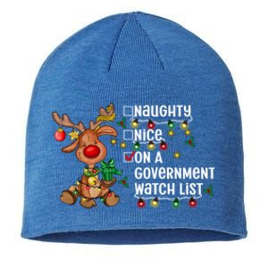 Reindeer Christmas Nice Naughty On A Governt Watch List Great Gift Sustainable Beanie