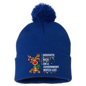 Reindeer Christmas Nice Naughty On A Governt Watch List Great Gift Pom Pom 12in Knit Beanie