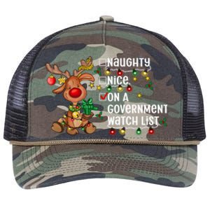 Reindeer Christmas Nice Naughty On A Governt Watch List Great Gift Retro Rope Trucker Hat Cap