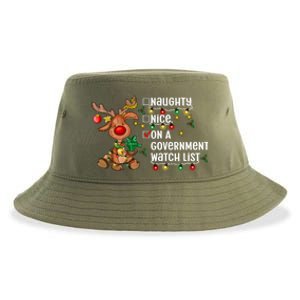 Reindeer Christmas Nice Naughty On A Governt Watch List Great Gift Sustainable Bucket Hat