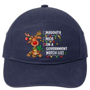 Reindeer Christmas Nice Naughty On A Governt Watch List Great Gift 7-Panel Snapback Hat