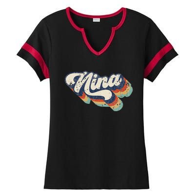 Retro Cute Nina For Grandma Best Nina Ever Mother's Day Ladies Halftime Notch Neck Tee