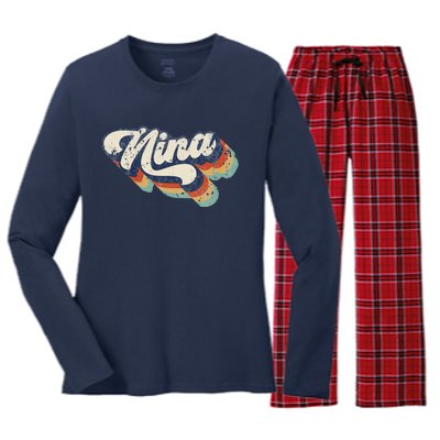 Retro Cute Nina For Grandma Best Nina Ever Mother's Day Women's Long Sleeve Flannel Pajama Set 