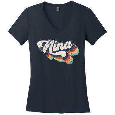 Retro Cute Nina For Grandma Best Nina Ever Mother's Day Women's V-Neck T-Shirt