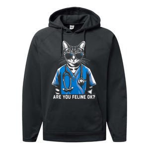 Retro Cat Nurse Gifts Nurse Week Gifts Funny Nurse Performance Fleece Hoodie