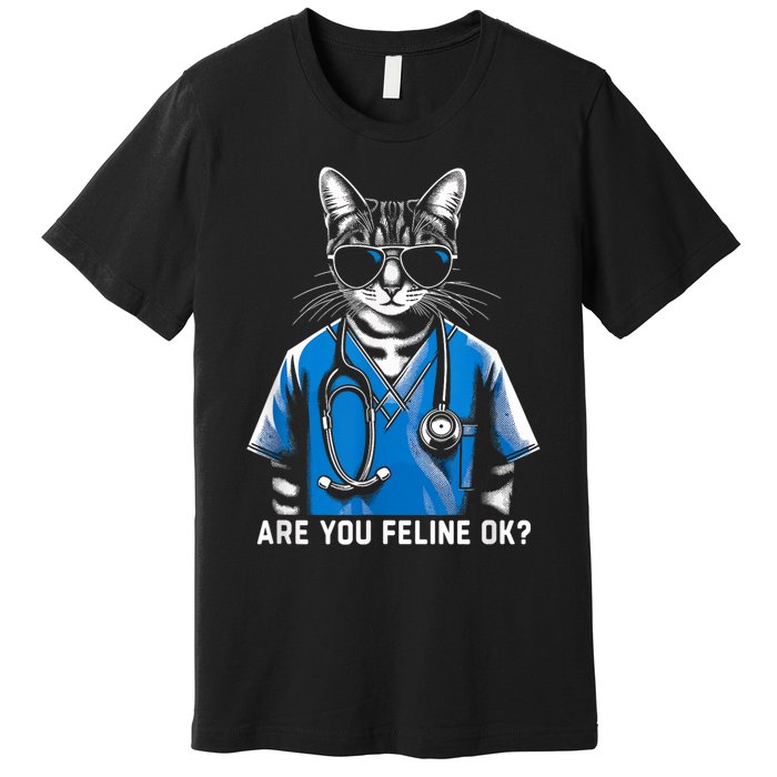 Retro Cat Nurse Gifts Nurse Week Gifts Funny Nurse Premium T-Shirt