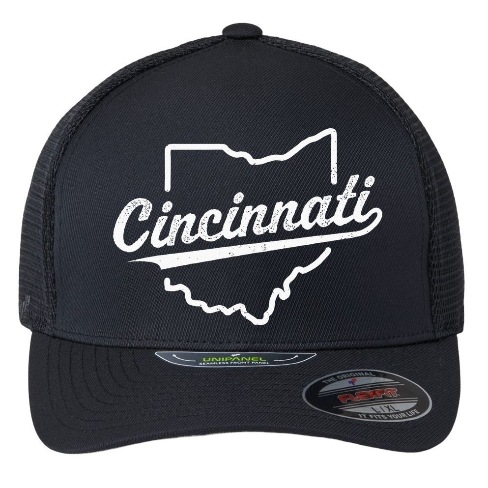 Retro Cincinnati Ohio 1788 Vintage Script Throwback Flexfit Unipanel Trucker Cap