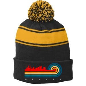 Retro City Of Denver Colorado Stripe Pom Pom Beanie