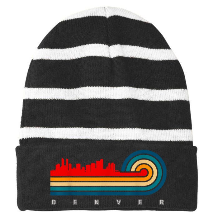 Retro City Of Denver Colorado Striped Beanie with Solid Band