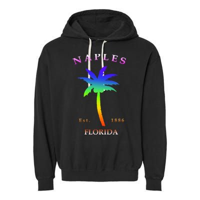 Retro Cool Original Naples Florida Beach Palm Tree Gift Garment-Dyed Fleece Hoodie