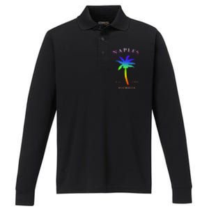 Retro Cool Original Naples Florida Beach Palm Tree Gift Performance Long Sleeve Polo