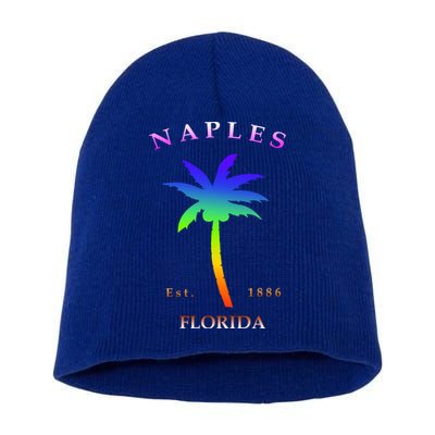 Retro Cool Original Naples Florida Beach Palm Tree Gift Short Acrylic Beanie