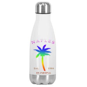 Retro Cool Original Naples Florida Beach Palm Tree Gift Stainless Steel Insulated Water Bottle