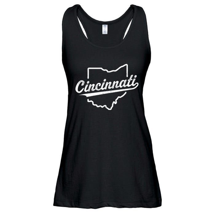 Retro Cincinnati Ohio 1788 Vintage Script Throwback Ladies Essential Flowy Tank