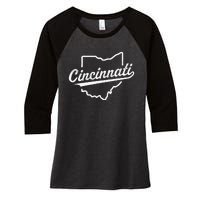 Retro Cincinnati Ohio 1788 Vintage Script Throwback Women's Tri-Blend 3/4-Sleeve Raglan Shirt