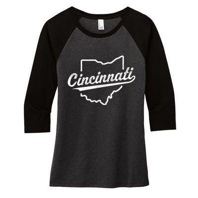 Retro Cincinnati Ohio 1788 Vintage Script Throwback Women's Tri-Blend 3/4-Sleeve Raglan Shirt