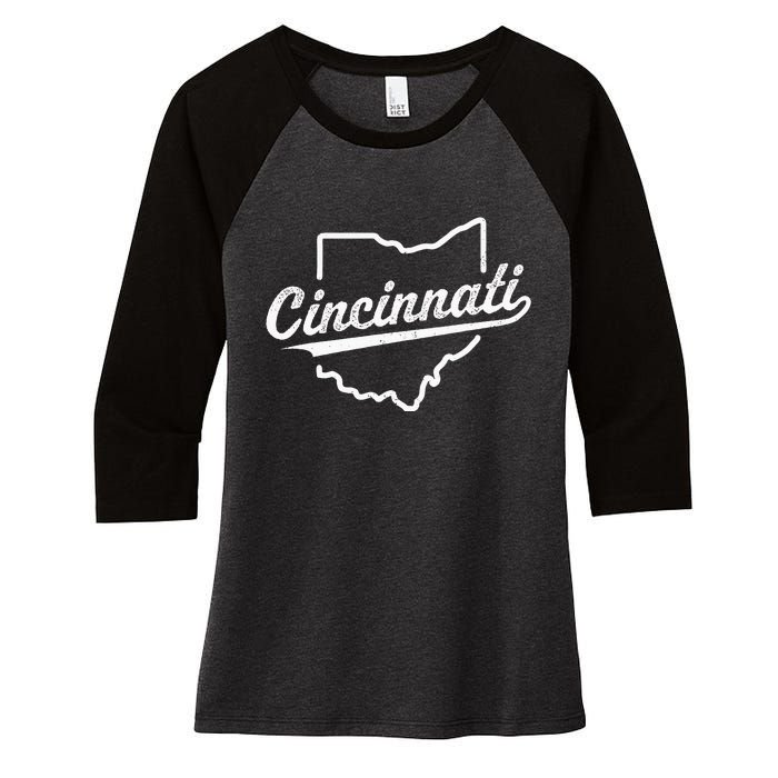 Retro Cincinnati Ohio 1788 Vintage Script Throwback Women's Tri-Blend 3/4-Sleeve Raglan Shirt