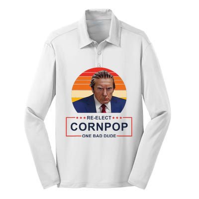 Reelect Cornpop One Bad Dude Funny Trump Apparel Silk Touch Performance Long Sleeve Polo