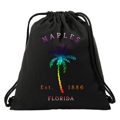 Retro Cool Original Naples Florida Beach Palm Tree Drawstring Bag