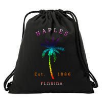 Retro Cool Original Naples Florida Beach Palm Tree Drawstring Bag