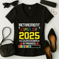 Retirement Class Of 2025 Count Down Progress Retired Teacher Women's V-Neck T-Shirt