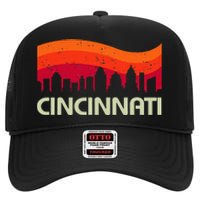 Retro Cincinnati Ohio City Skyline Vintage Travel Souvenir High Crown Mesh Back Trucker Hat