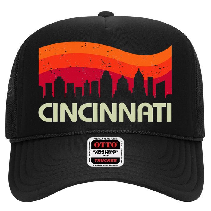 Retro Cincinnati Ohio City Skyline Vintage Travel Souvenir High Crown Mesh Back Trucker Hat