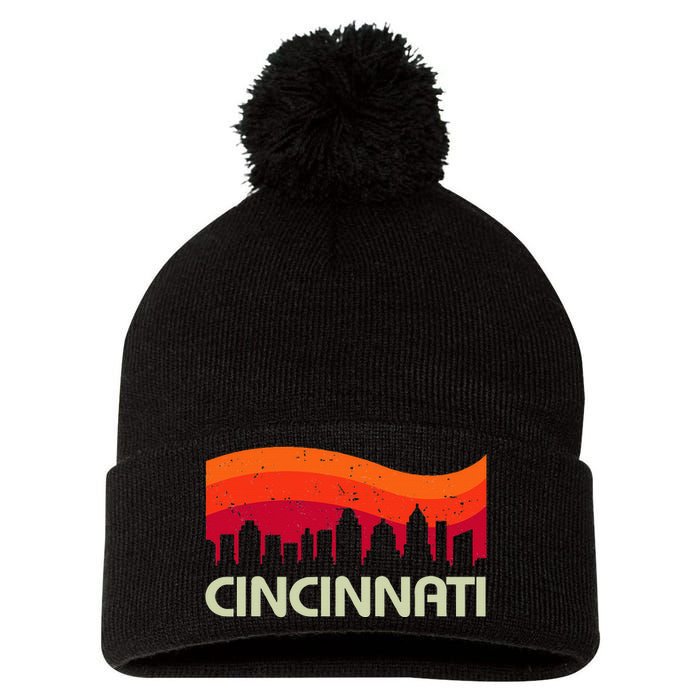 Retro Cincinnati Ohio City Skyline Vintage Travel Souvenir Pom Pom 12in Knit Beanie