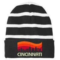 Retro Cincinnati Ohio City Skyline Vintage Travel Souvenir Striped Beanie with Solid Band