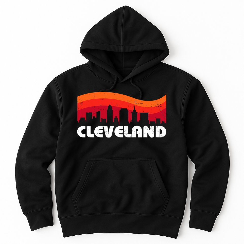 Retro Cleveland Ohio City Skyline Vintage CLE Souvenir Hoodie