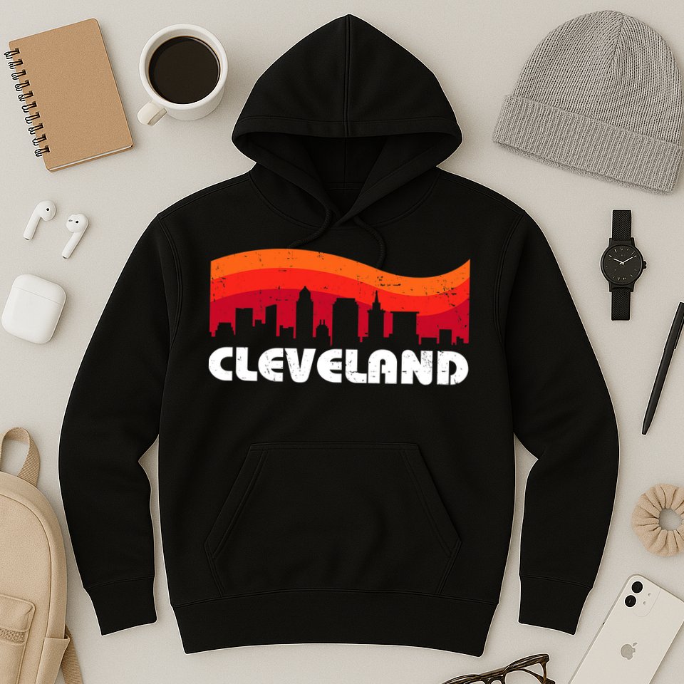 Retro Cleveland Ohio City Skyline Vintage CLE Souvenir Hoodie
