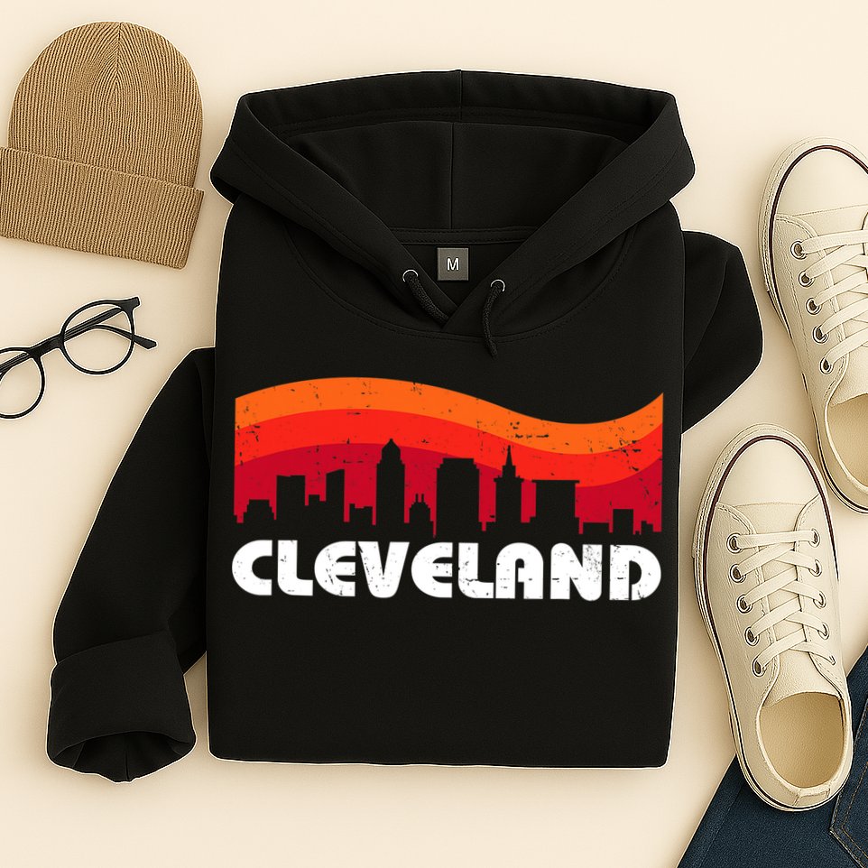 Retro Cleveland Ohio City Skyline Vintage CLE Souvenir Hoodie