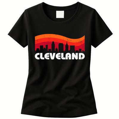 Retro Cleveland Ohio City Skyline Vintage CLE Souvenir Womens T-Shirt