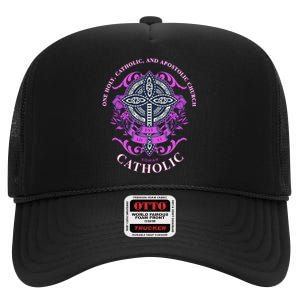 Roman Catholic One Holy Apostolic Cross Gift High Crown Mesh Back Trucker Hat